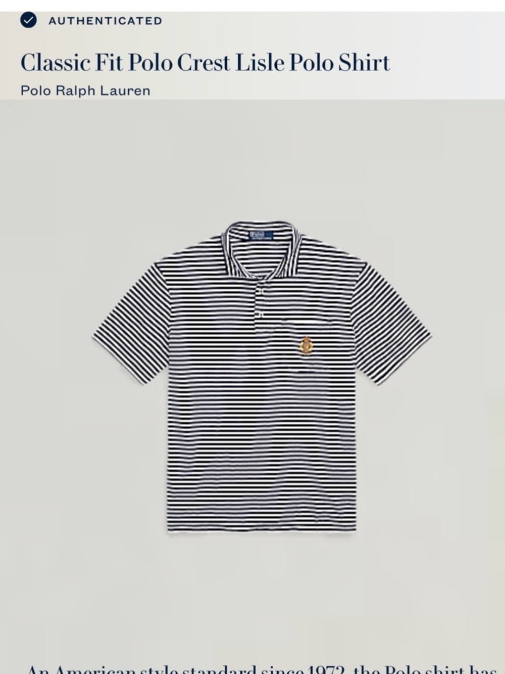 Polo Ralph Lauren Navy and White Striped Classic Fit Polo